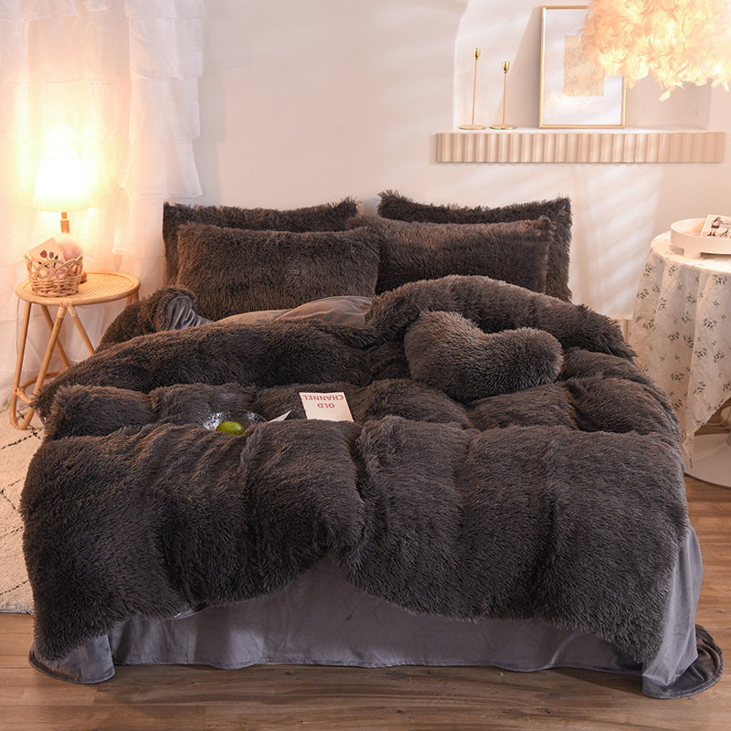 Luxury Thick Fleece Duvet Cover Queen King Winter Warm Bed Quilt Cover Pillowcase Fluffy Plush