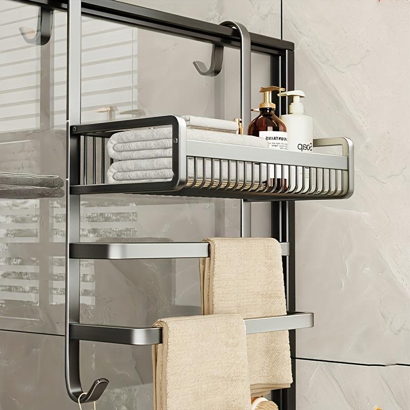Punch-free Bathroom Towel Rack Towel Bar Storage Rack Shower Room Glass Door Hook