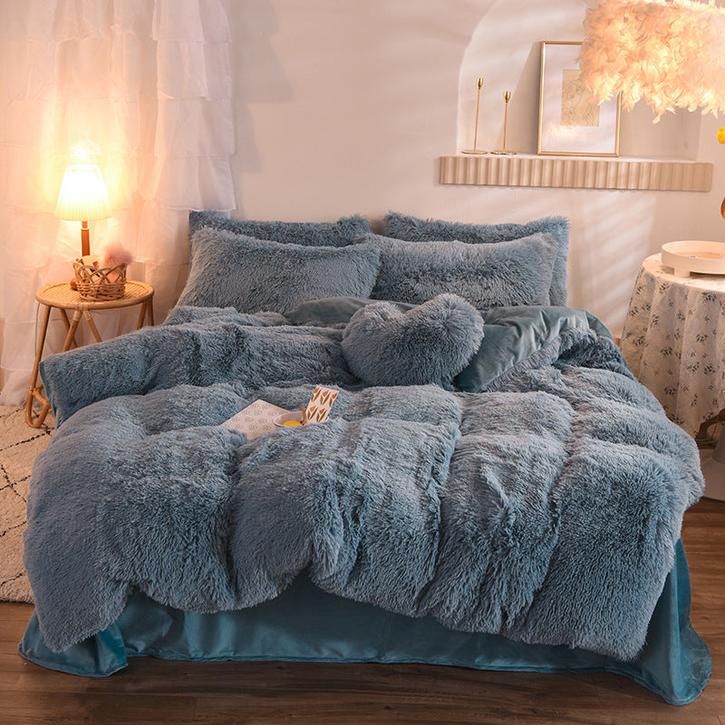 Luxury Thick Fleece Duvet Cover Queen King Winter Warm Bed Quilt Cover Pillowcase Fluffy Plush