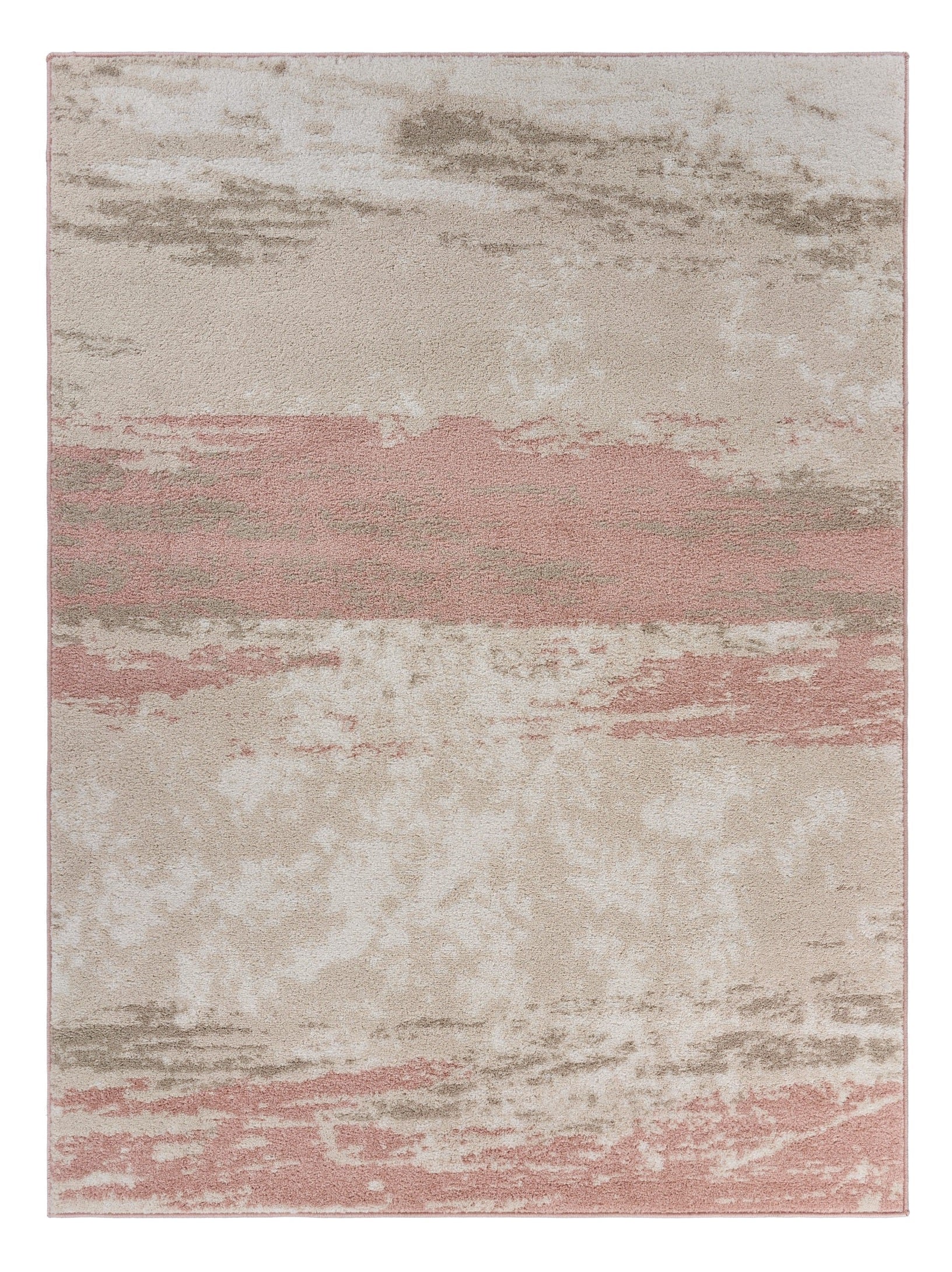 5' X 7' Ivory Beige and Blush Abstract Area Rug