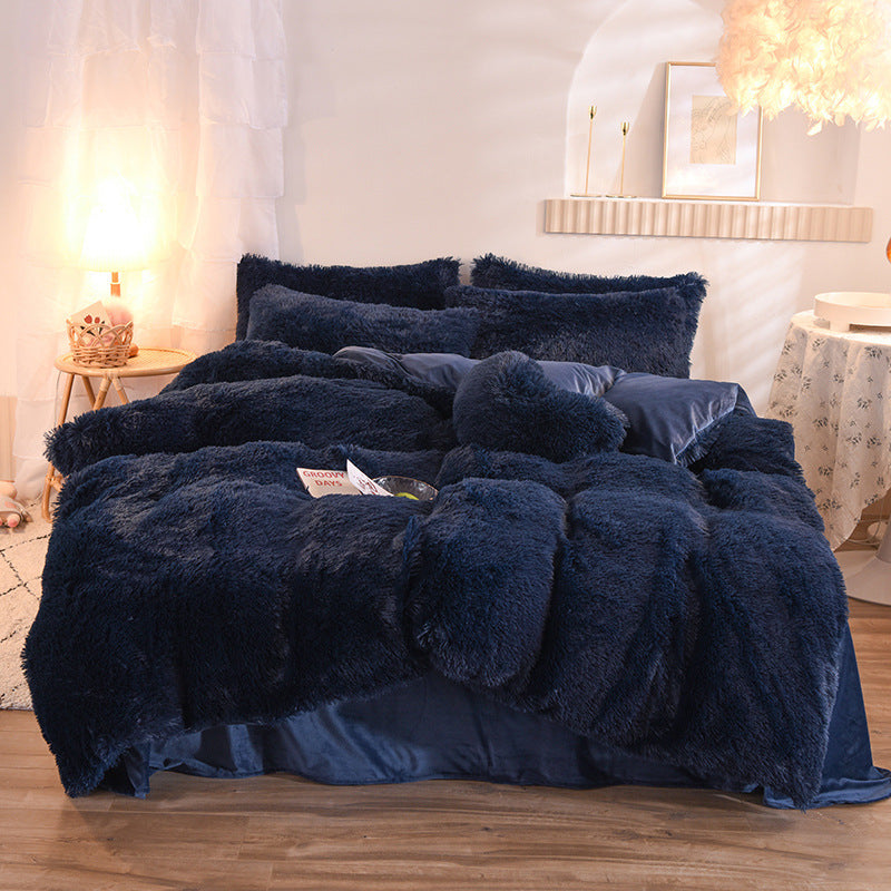 Luxury Thick Fleece Duvet Cover Queen King Winter Warm Bed Quilt Cover Pillowcase Fluffy Plush
