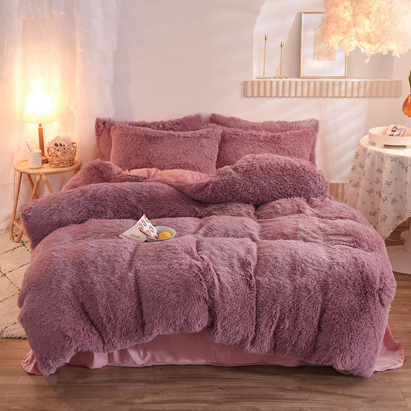 Luxury Thick Fleece Duvet Cover Queen King Winter Warm Bed Quilt Cover Pillowcase Fluffy Plush