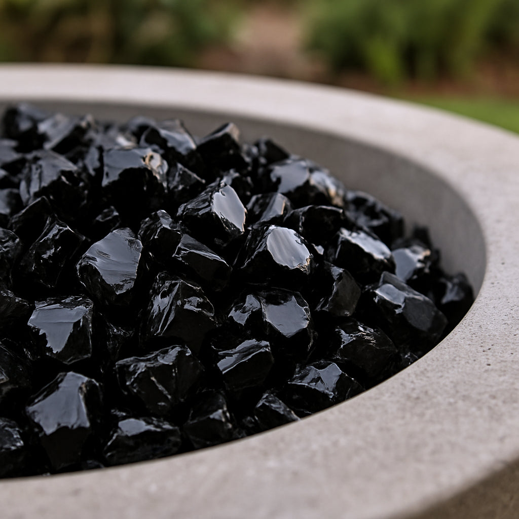 Black Round Reflective Fire Pit Glass