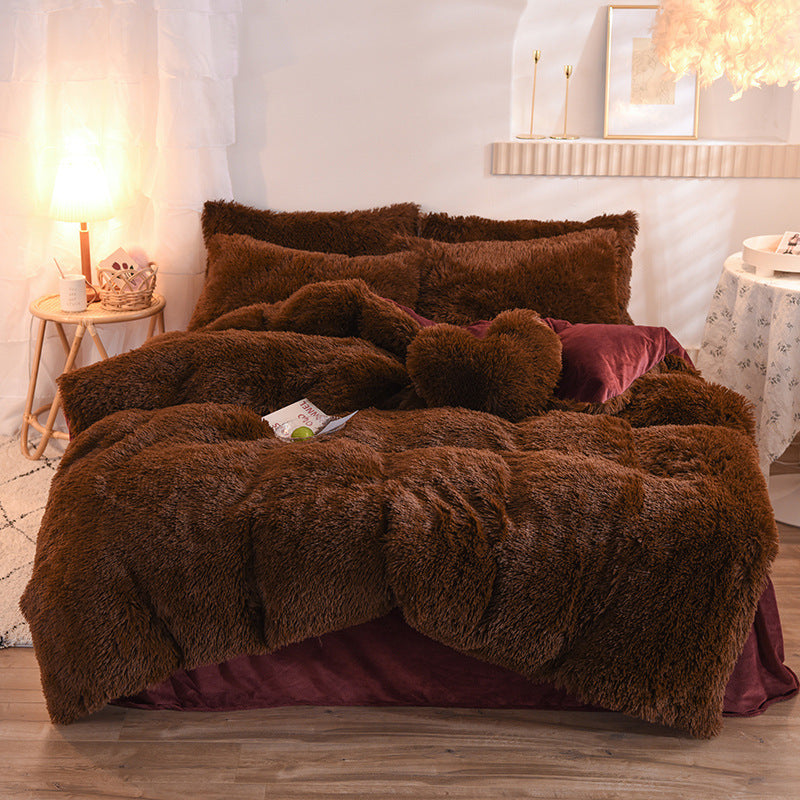 Luxury Thick Fleece Duvet Cover Queen King Winter Warm Bed Quilt Cover Pillowcase Fluffy Plush