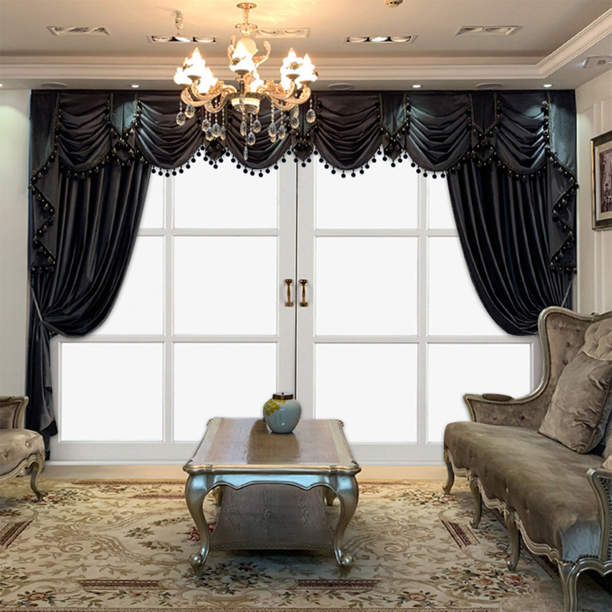 European Luxury Villa - Thick And Luxurious All-black Velvet Curtains