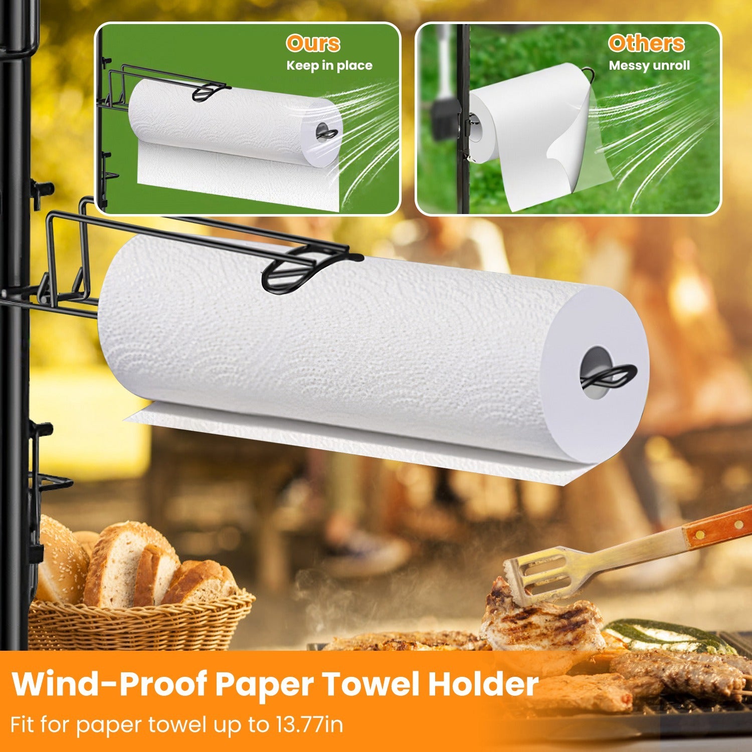1Pc Griddle Caddy With Paper Towel Holder Hook Baskets BBQ Accessories Storage Rack Vertical Standing BBQ Organizer Grill Utensil Storage Fit For Blackstone Griddle
