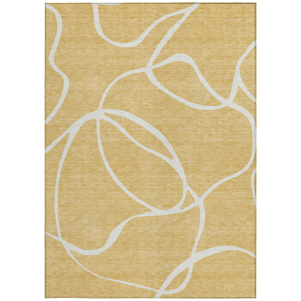 3' X 5' Gold And Ivory Abstract Washable Indoor Outdoor Area Rug