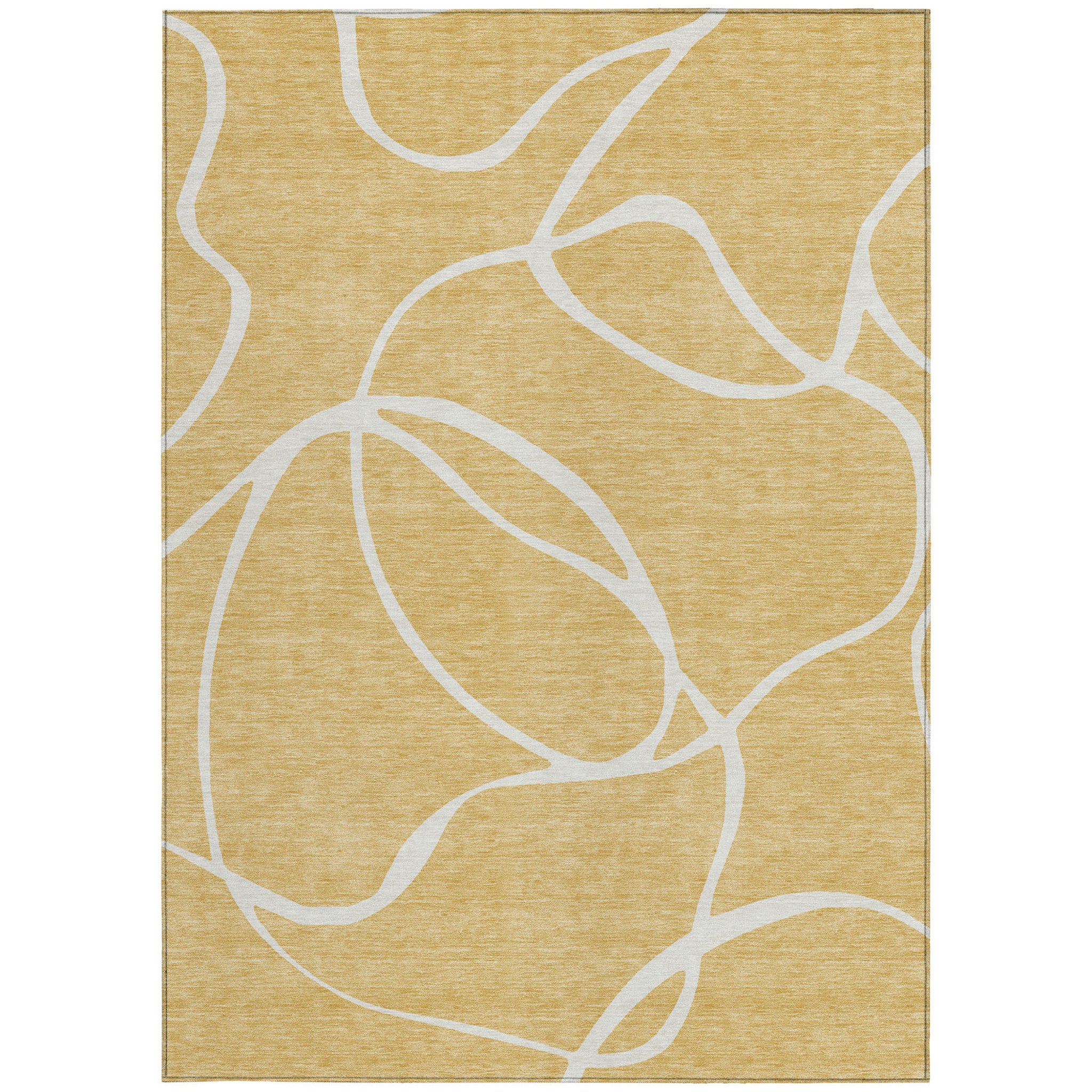 3' X 5' Gold And Ivory Abstract Washable Indoor Outdoor Area Rug