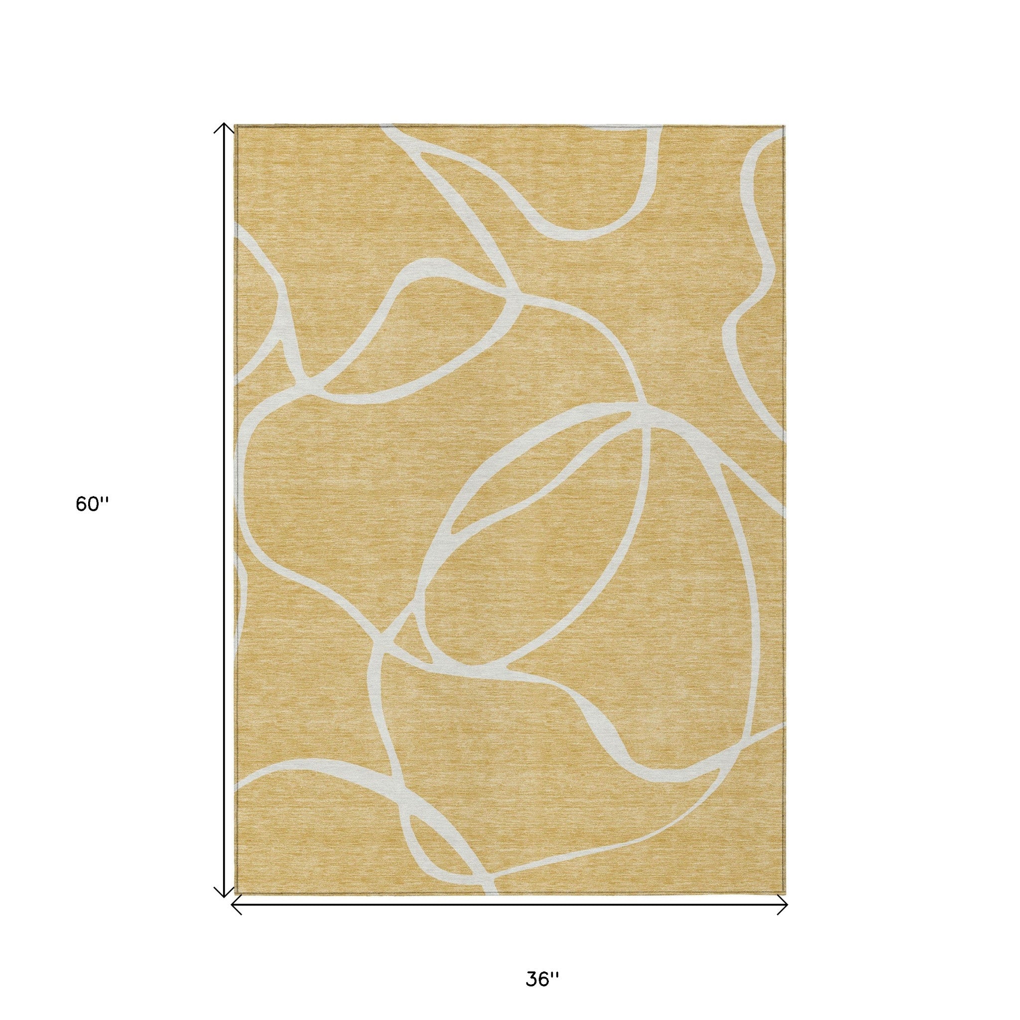3' X 5' Gold And Ivory Abstract Washable Indoor Outdoor Area Rug