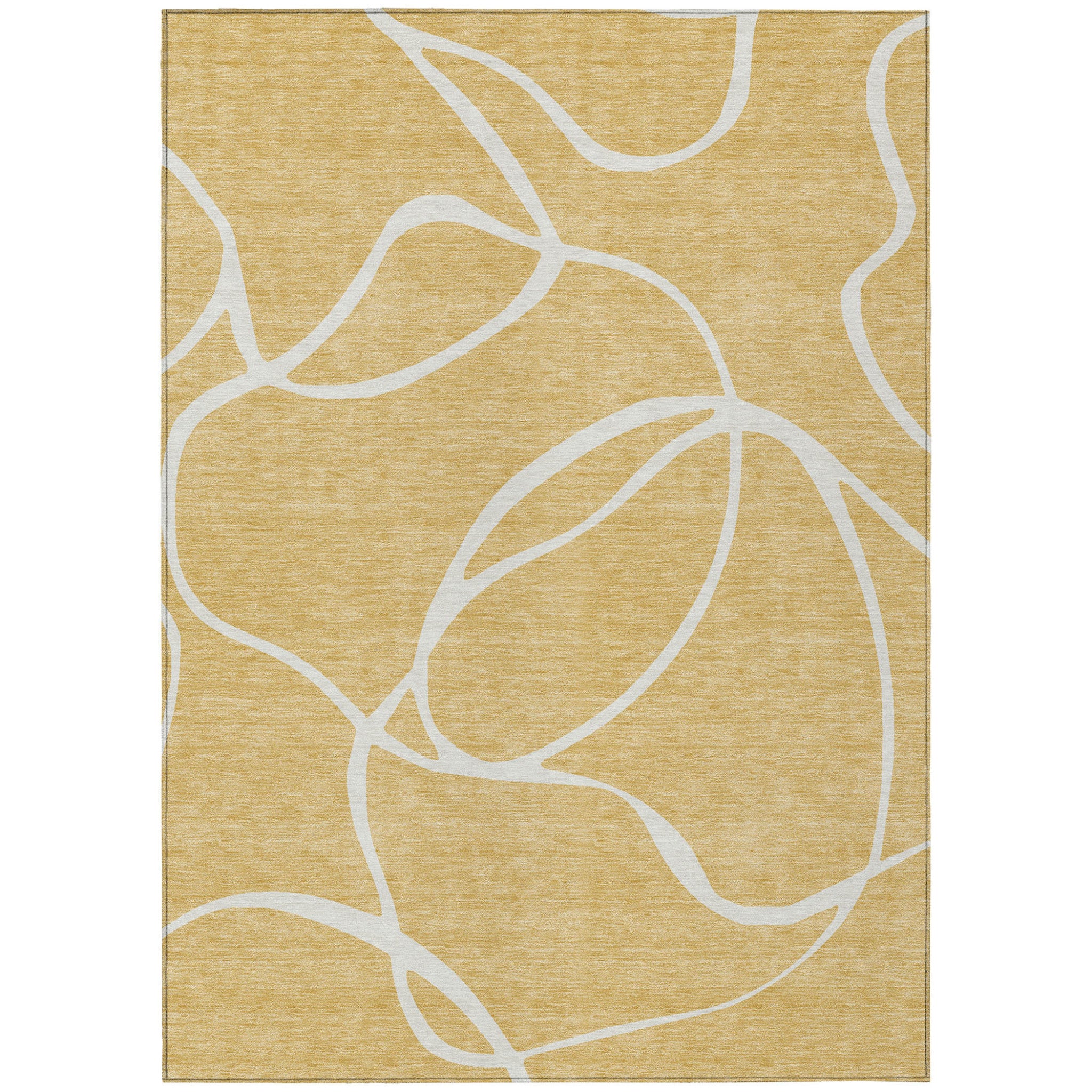 3' X 5' Gold And Ivory Abstract Washable Indoor Outdoor Area Rug