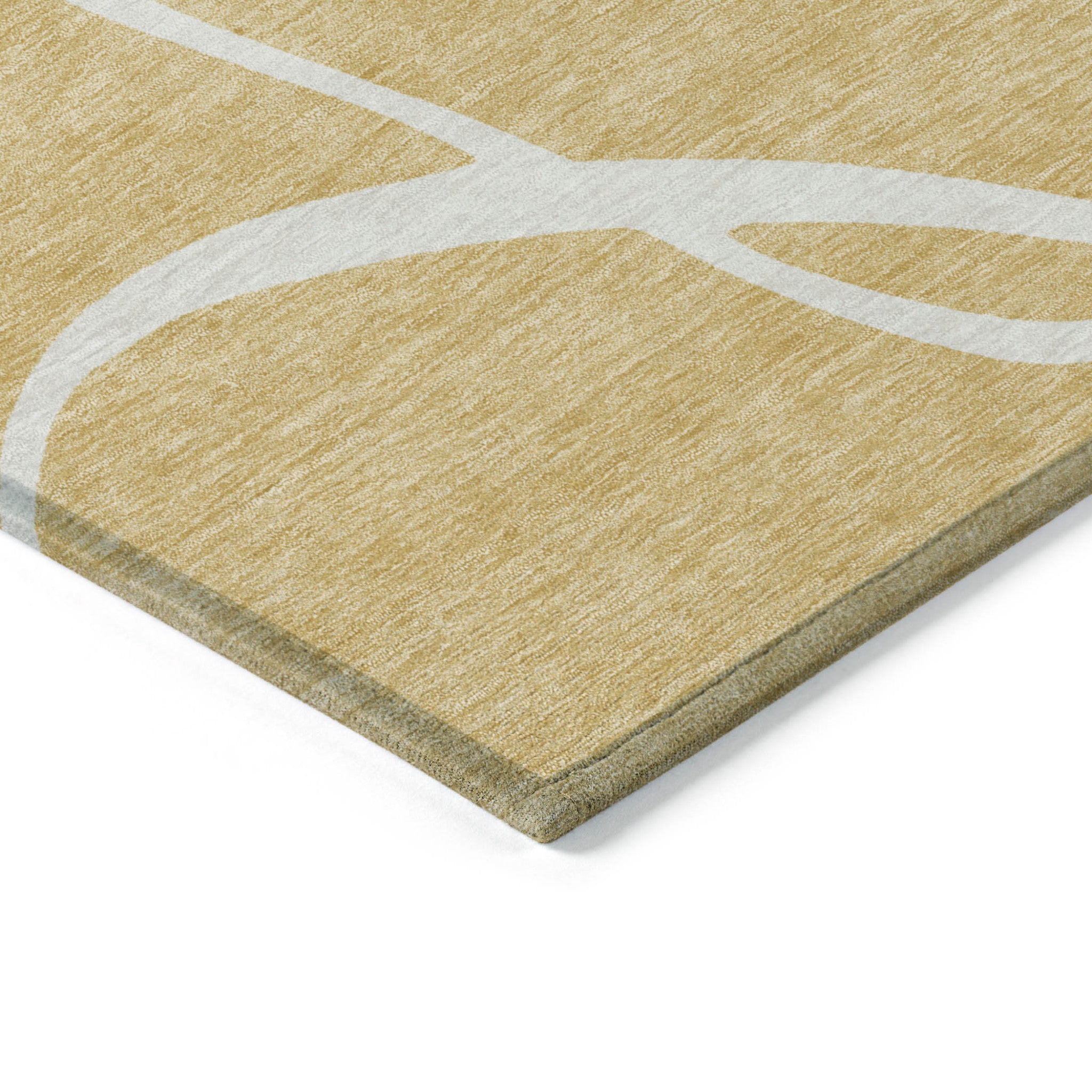 3' X 5' Gold And Ivory Abstract Washable Indoor Outdoor Area Rug