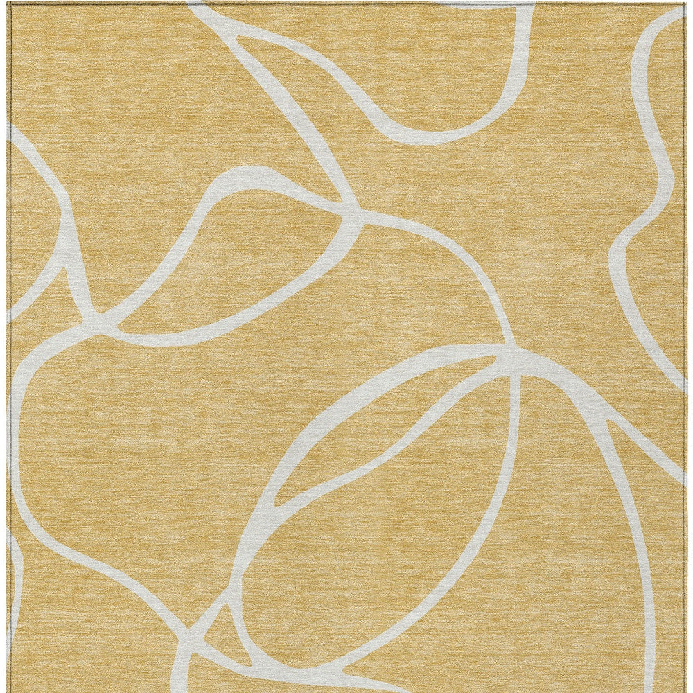 3' X 5' Gold And Ivory Abstract Washable Indoor Outdoor Area Rug