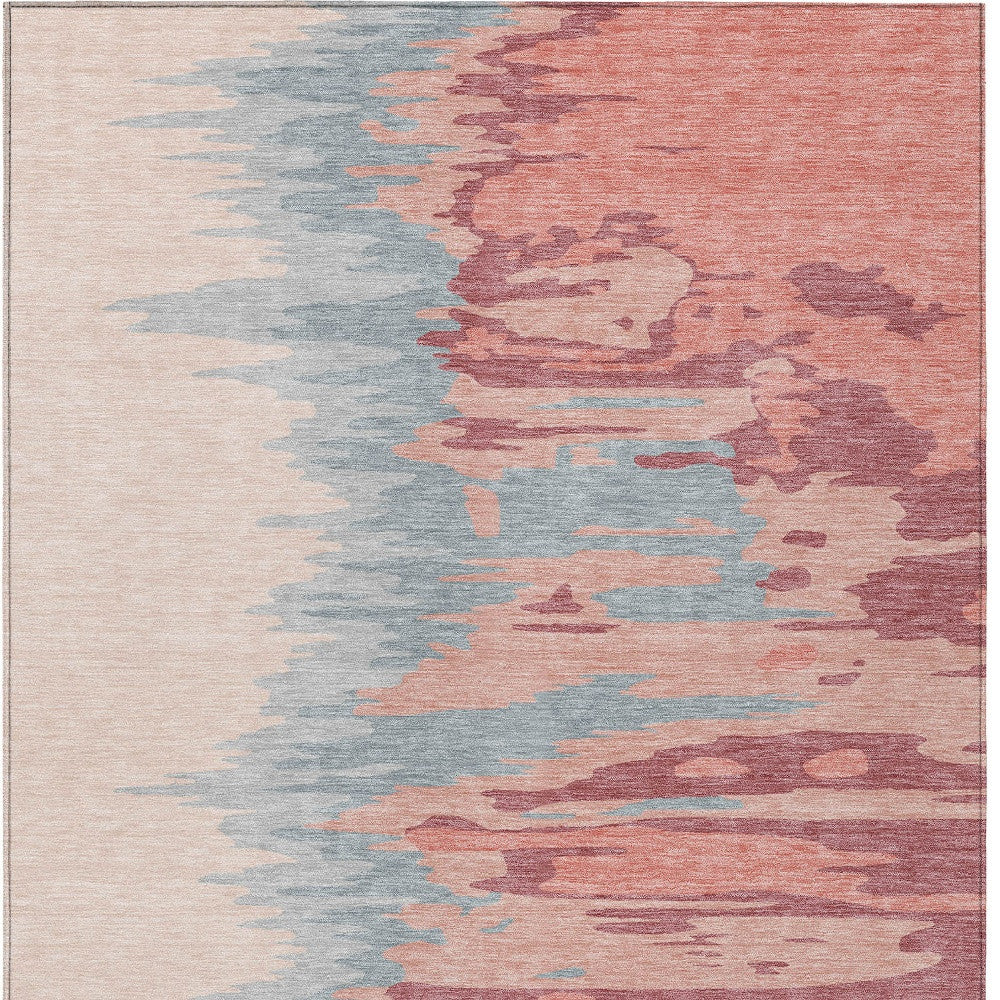 3' X 5' Coral Pink And Gray Abstract Washable Indoor Outdoor Area Rug