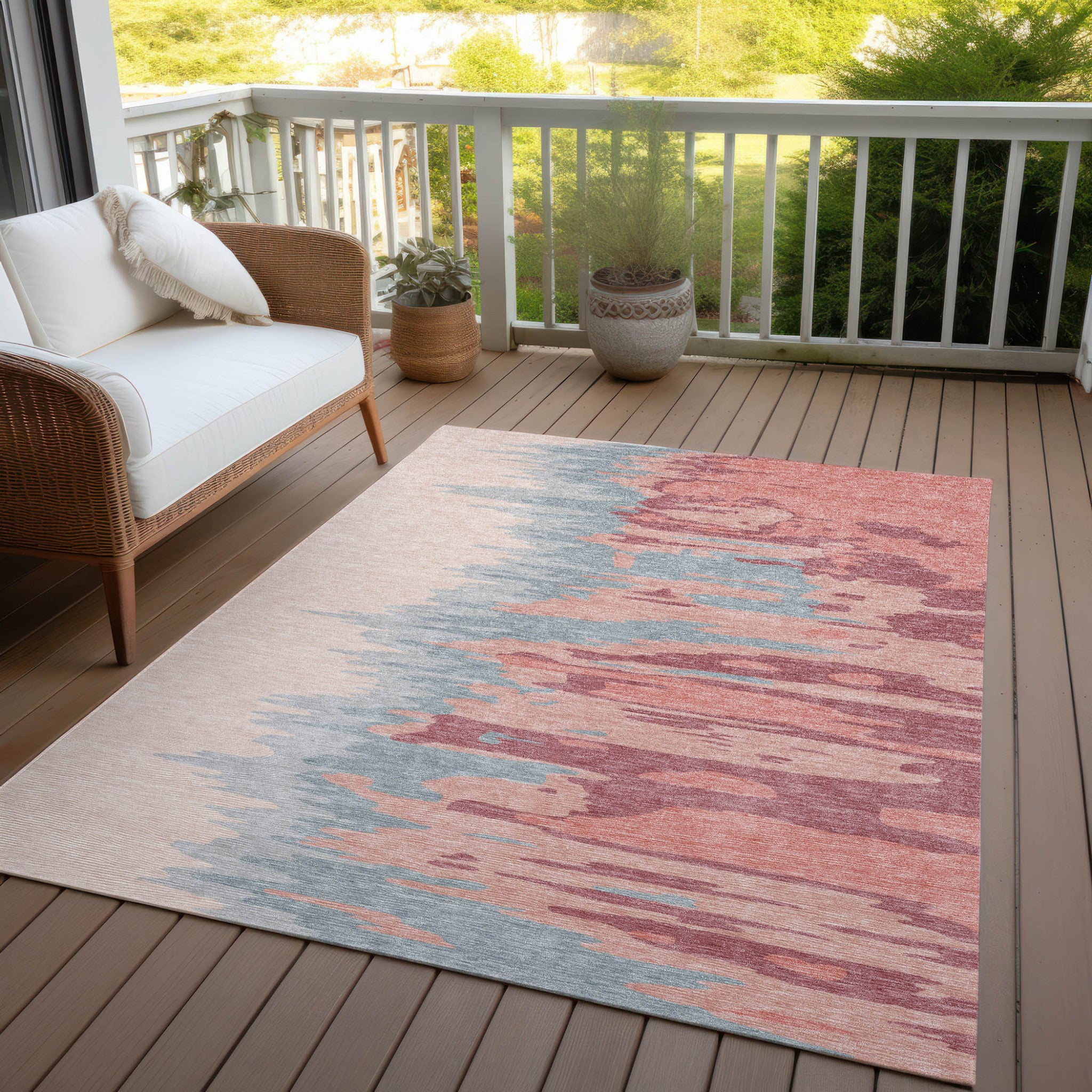 3' X 5' Coral Pink And Gray Abstract Washable Indoor Outdoor Area Rug