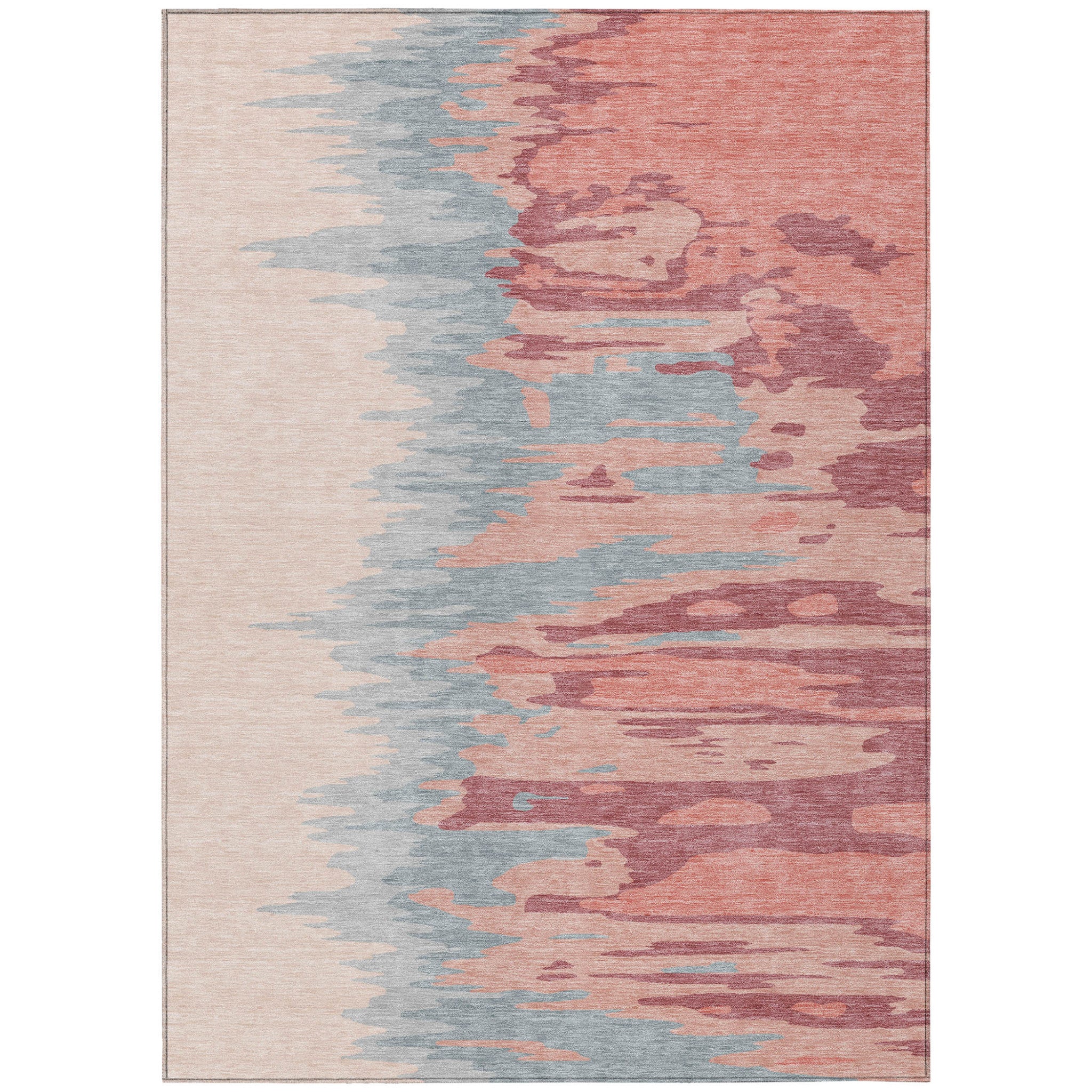 3' X 5' Coral Pink And Gray Abstract Washable Indoor Outdoor Area Rug