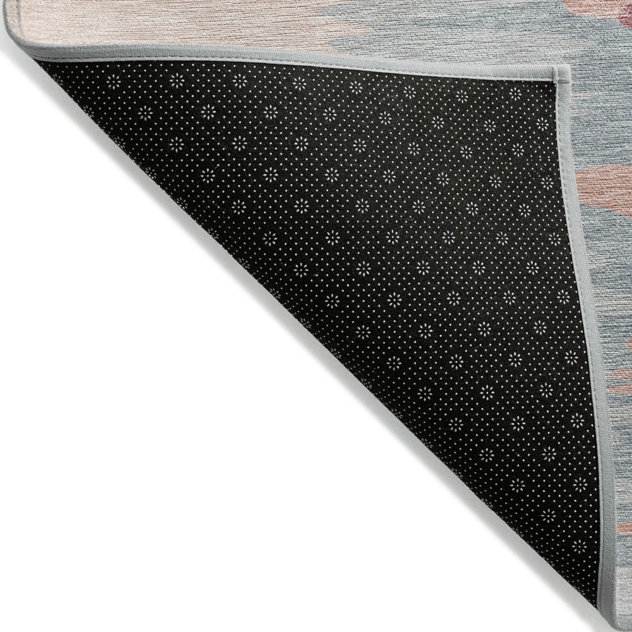 3' X 5' Coral Pink And Gray Abstract Washable Indoor Outdoor Area Rug