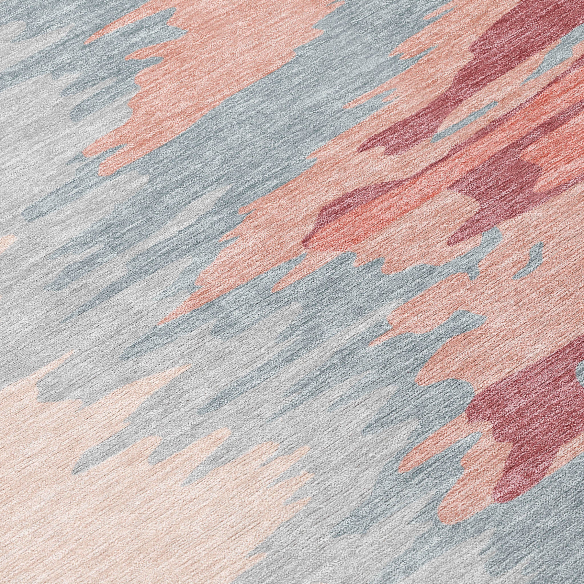 3' X 5' Coral Pink And Gray Abstract Washable Indoor Outdoor Area Rug