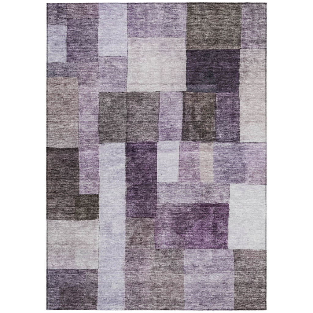 9' X 12' Eggplant Black And Lavender Geometric Washable Indoor Outdoor Area Rug