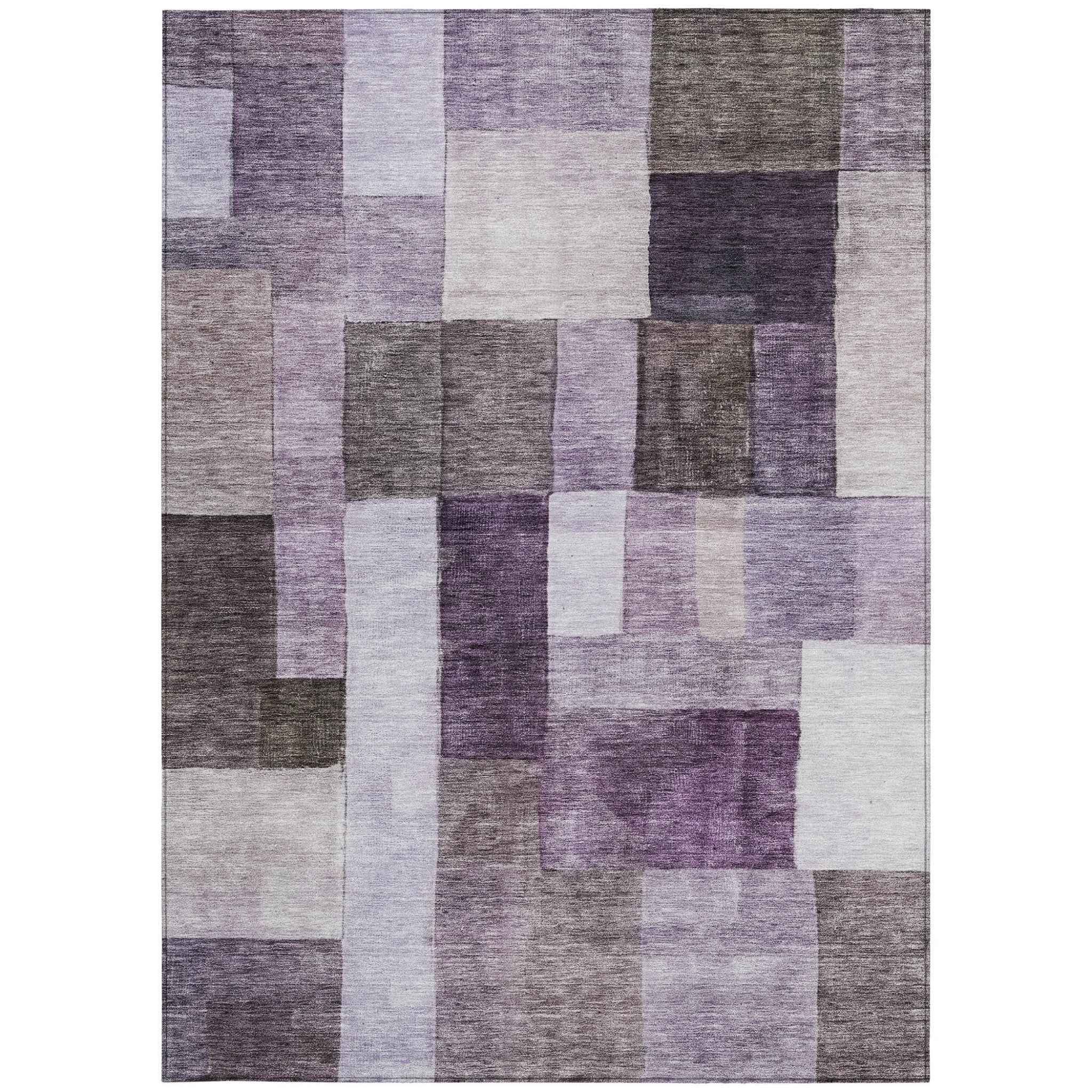 9' X 12' Eggplant Black And Lavender Geometric Washable Indoor Outdoor Area Rug