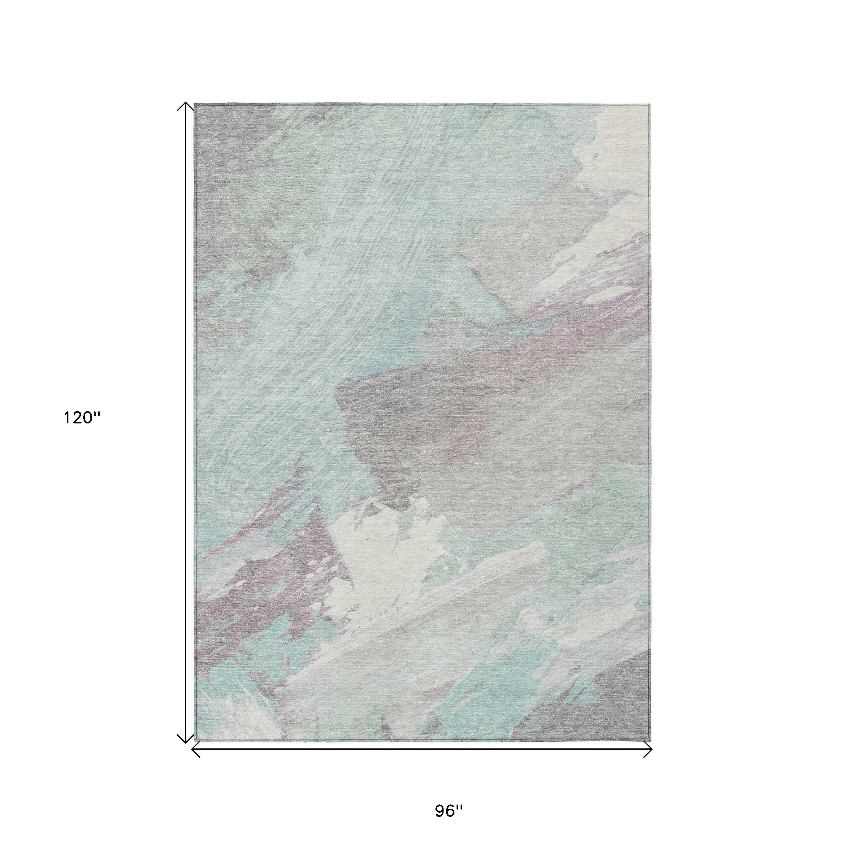 8' X 10' Blue Teal Blue And Gray Abstract Washable Indoor Outdoor Area Rug