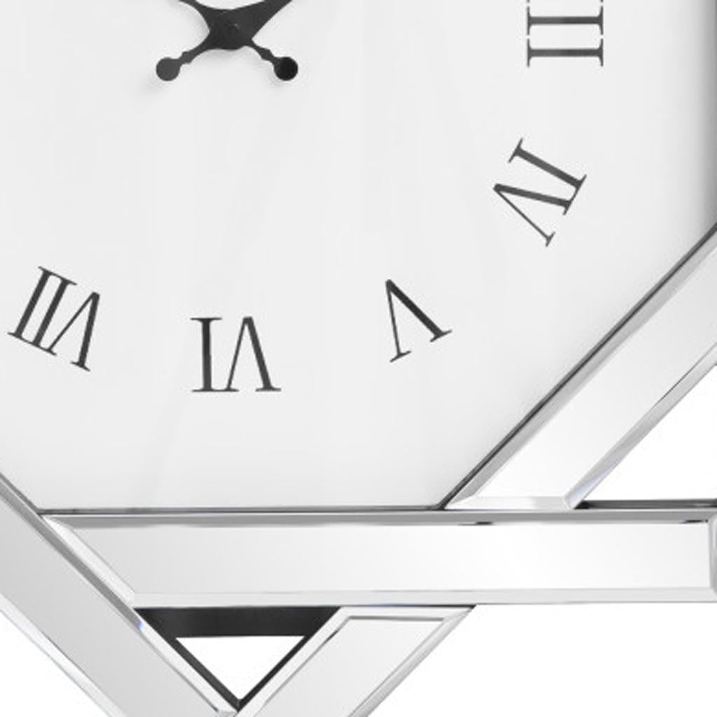 26" Silver Mirrored Glass Silent Analog Geometric Wall Clock