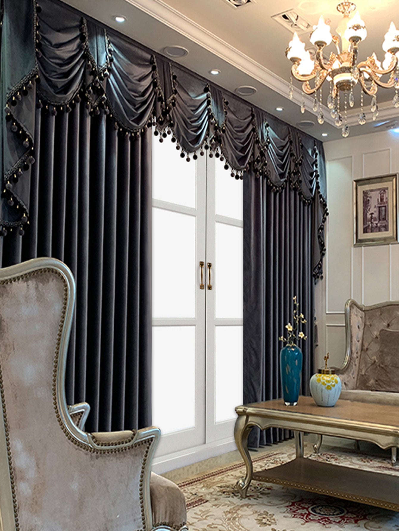 European Luxury Villa - Thick And Luxurious All-black Velvet Curtains