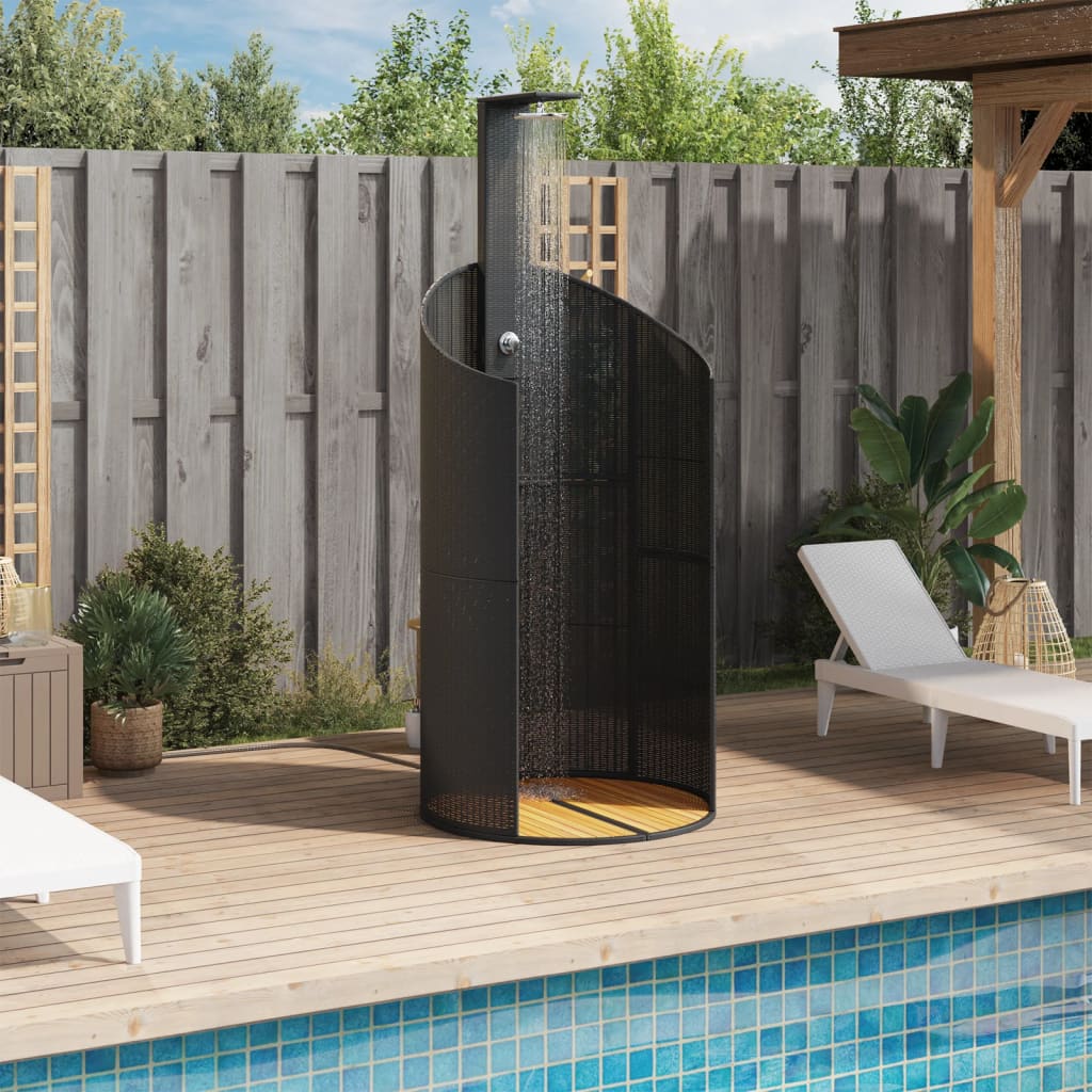 vidaXL Outdoor Shower Swimming Pool Furniture Poly Rattan and Acacia Wood