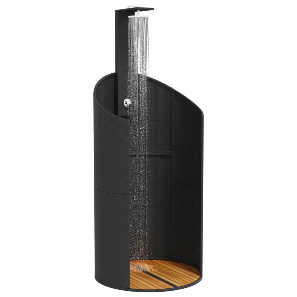 vidaXL Outdoor Shower Swimming Pool Furniture Poly Rattan and Acacia Wood