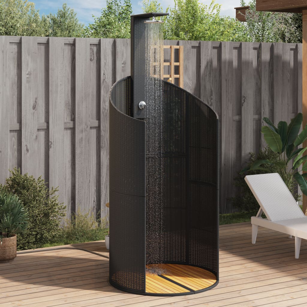 vidaXL Outdoor Shower Swimming Pool Furniture Poly Rattan and Acacia Wood