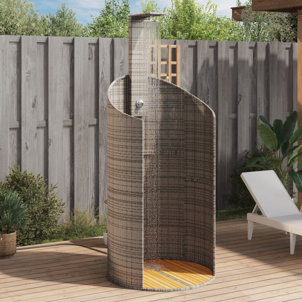 vidaXL Outdoor Shower Swimming Pool Furniture Poly Rattan and Acacia Wood