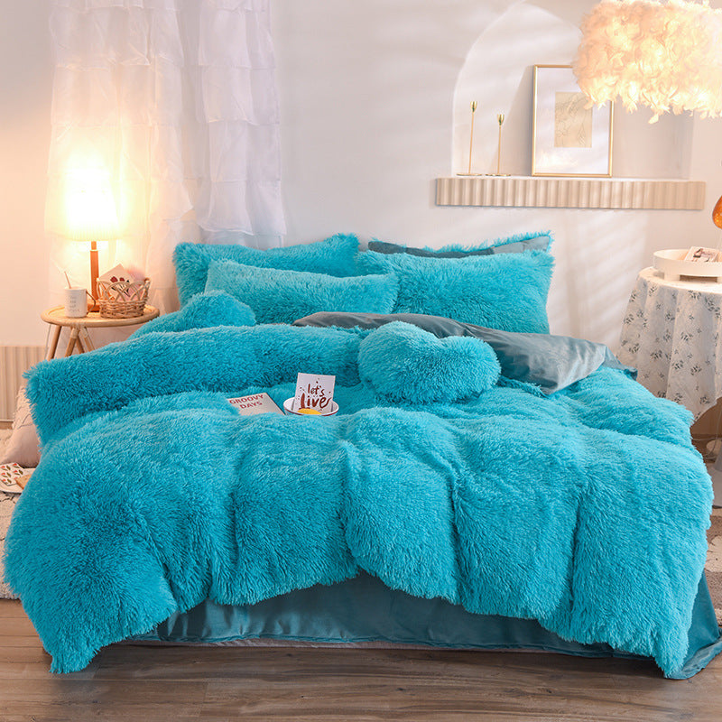Luxury Thick Fleece Duvet Cover Queen King Winter Warm Bed Quilt Cover Pillowcase Fluffy Plush
