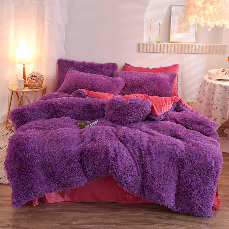 Luxury Thick Fleece Duvet Cover Queen King Winter Warm Bed Quilt Cover Pillowcase Fluffy Plush