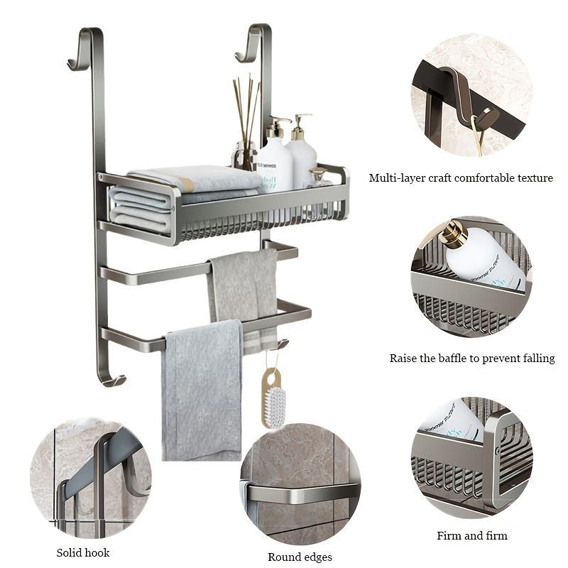 Punch-free Bathroom Towel Rack Towel Bar Storage Rack Shower Room Glass Door Hook