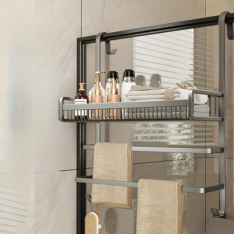 Punch-free Bathroom Towel Rack Towel Bar Storage Rack Shower Room Glass Door Hook