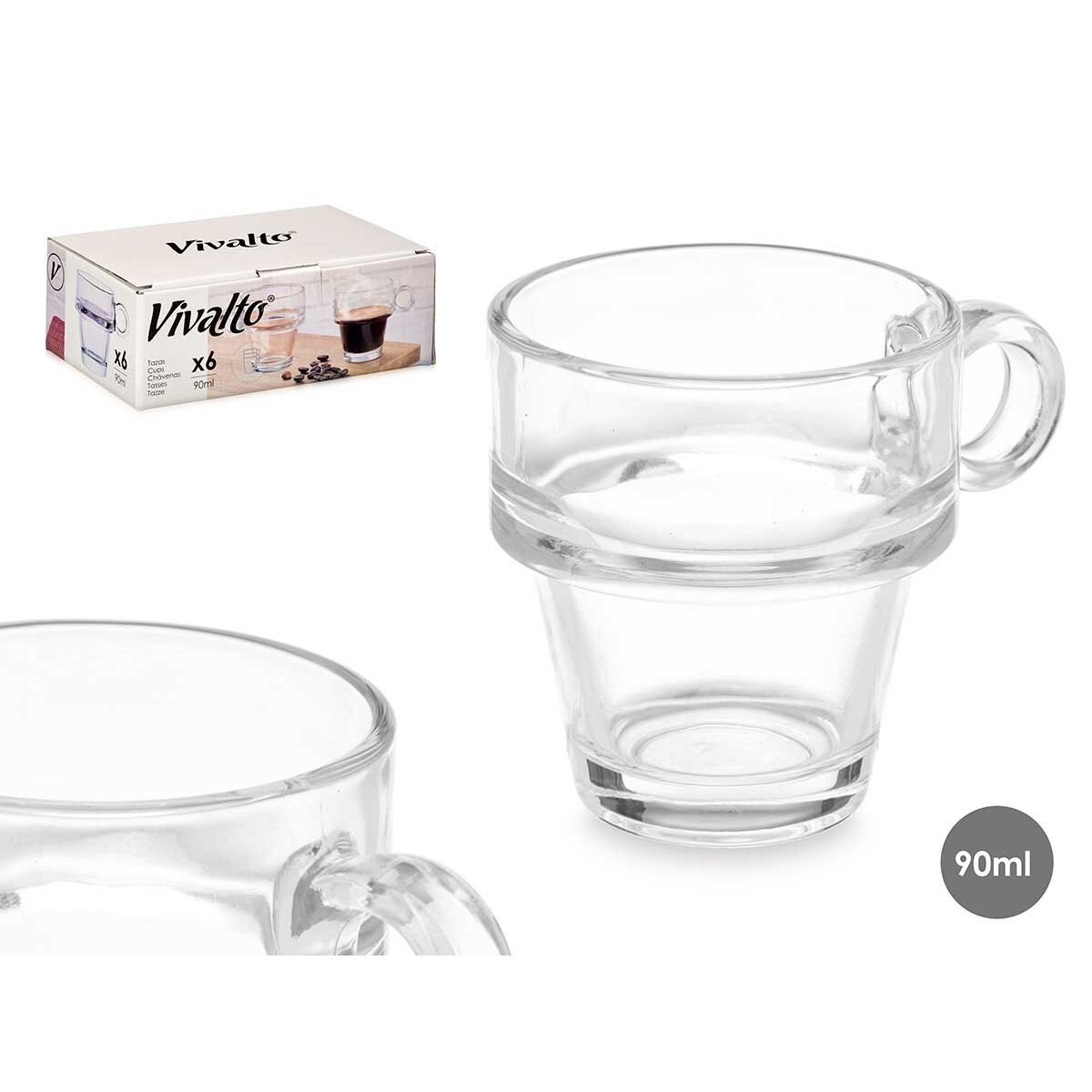Piece Coffee Cup Set Vivalto Z908-4/BHA6 Z908-4/BHA6 Transparent Glass 90 ml (6 Units)