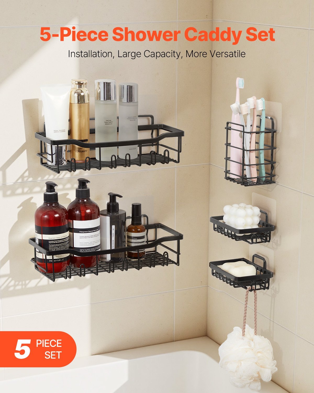 Shower Caddy 5 Pack Adhesive Bathroom Shower Storage Organization Shelves Rack