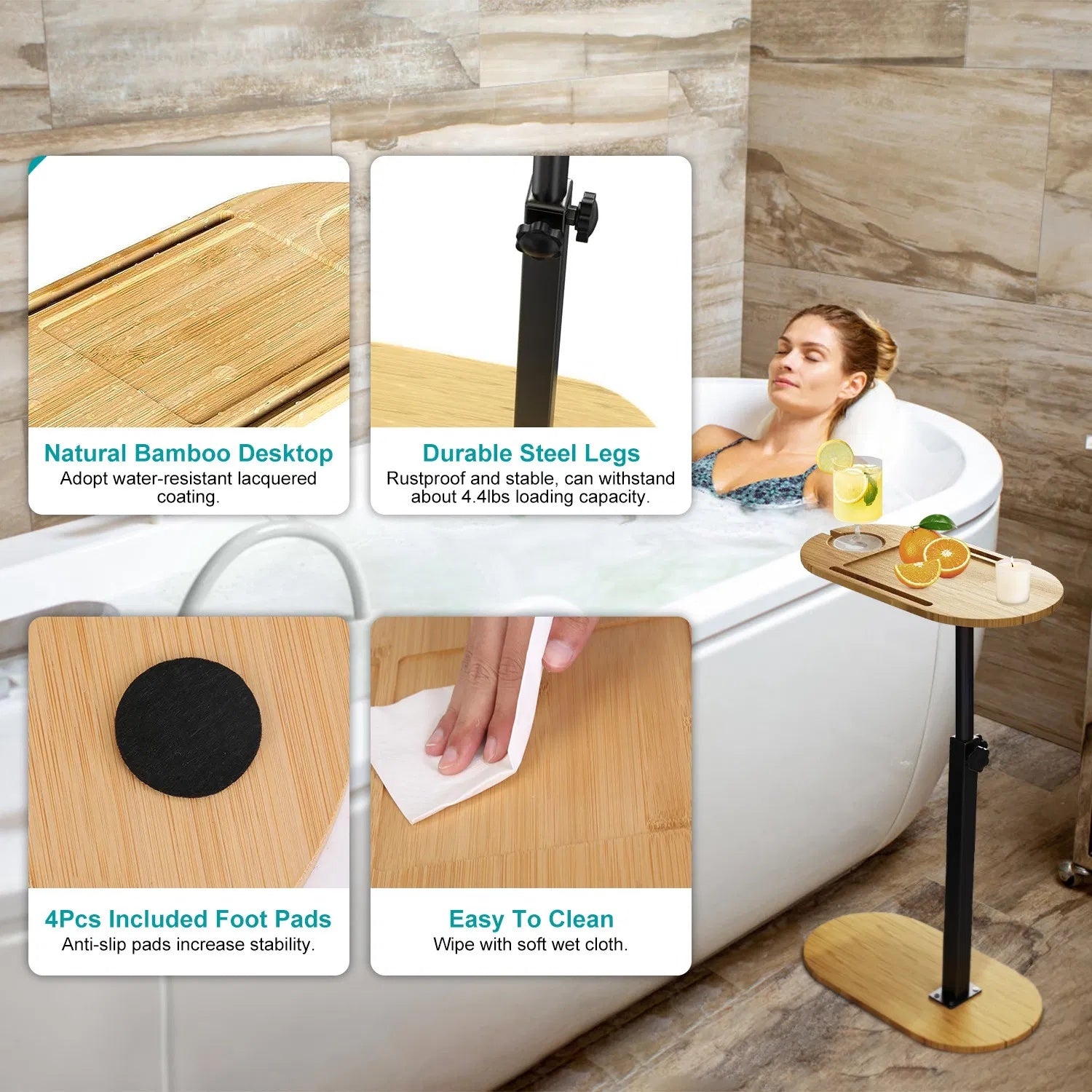 Liftable Freestanding Bamboo Bath Tray Caddy