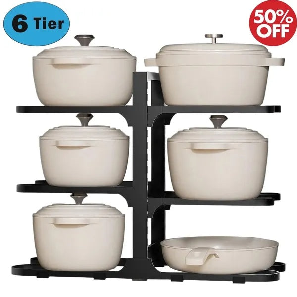 Pots And Pans Organizer, Adjustable 6-Tier Pots Organizer Rack For Cookware Heavy Duty Pots Rack For Kitchen Storage