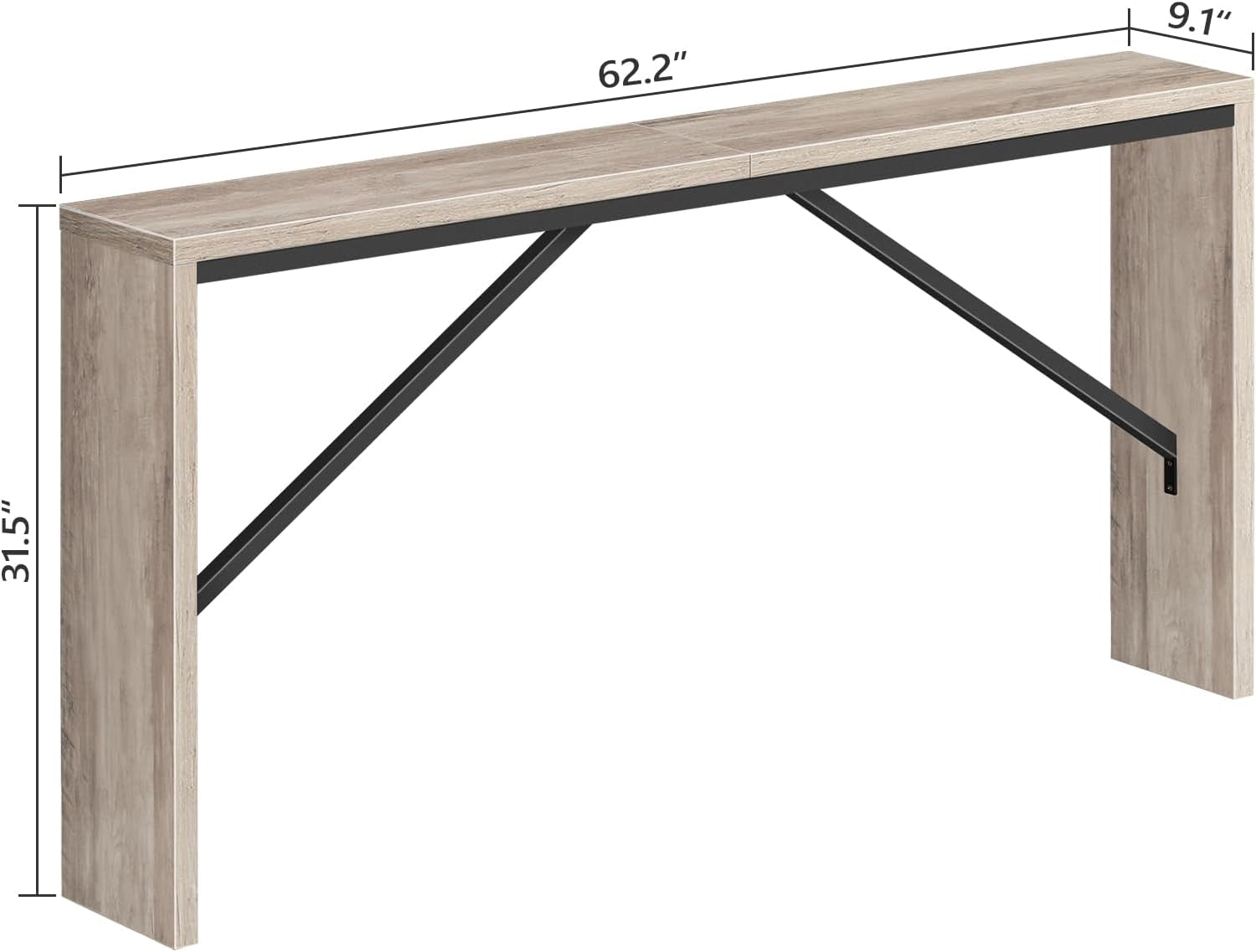 Console Table, 62.2" Long Sofa Table behind Couch, Narrow Entryway Table, Farmhouse Dining Table with Angled Metal Frame, Industrial Console Table for Entryway, Greige CTHG15801