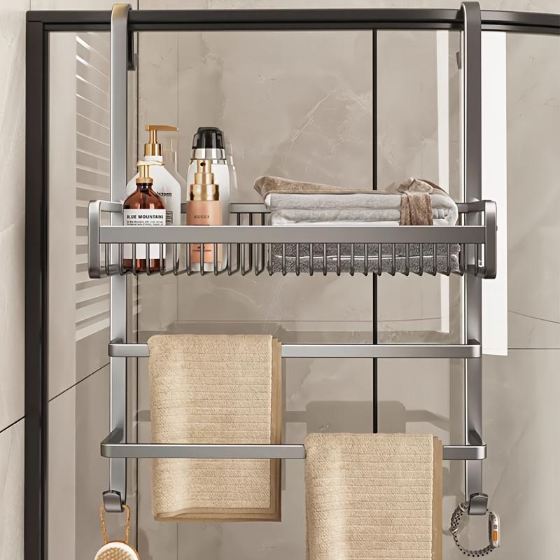Punch-free Bathroom Towel Rack Towel Bar Storage Rack Shower Room Glass Door Hook