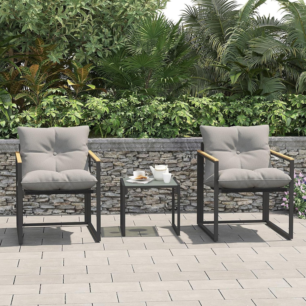 Patio Outdoor Furniture 3 Pcs Bistro/Converstation Set with 2 Chairs and 1 Coffee Table, Together with Cushions&Backrest, for Patio, Indoor, Garden, Balcony, Poolside, Bistro